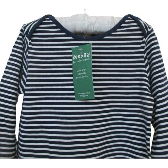 Beebay Size 4 Organic Cotton Stretch Navy & White Stripe Long Sleeve Tee Top NEW - Picture 2 of 5